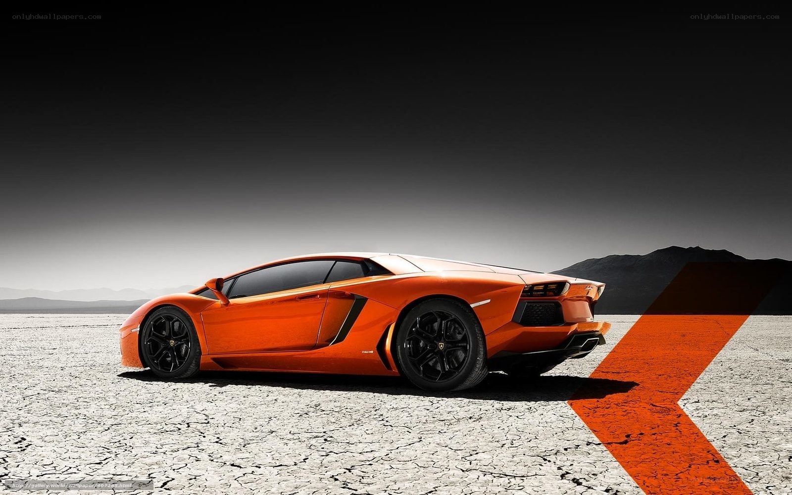 Orange Lamborghini in desert