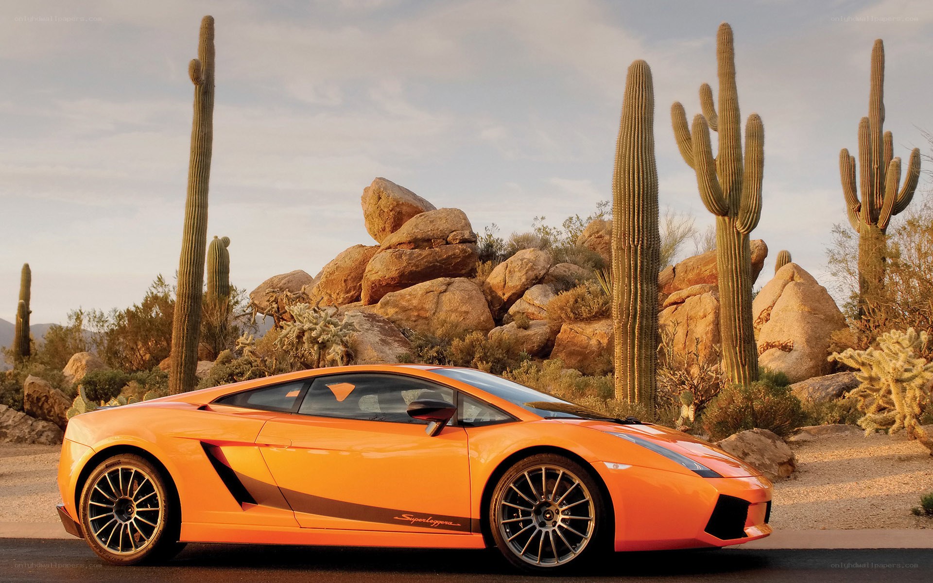 Orange Lamborghini in desert