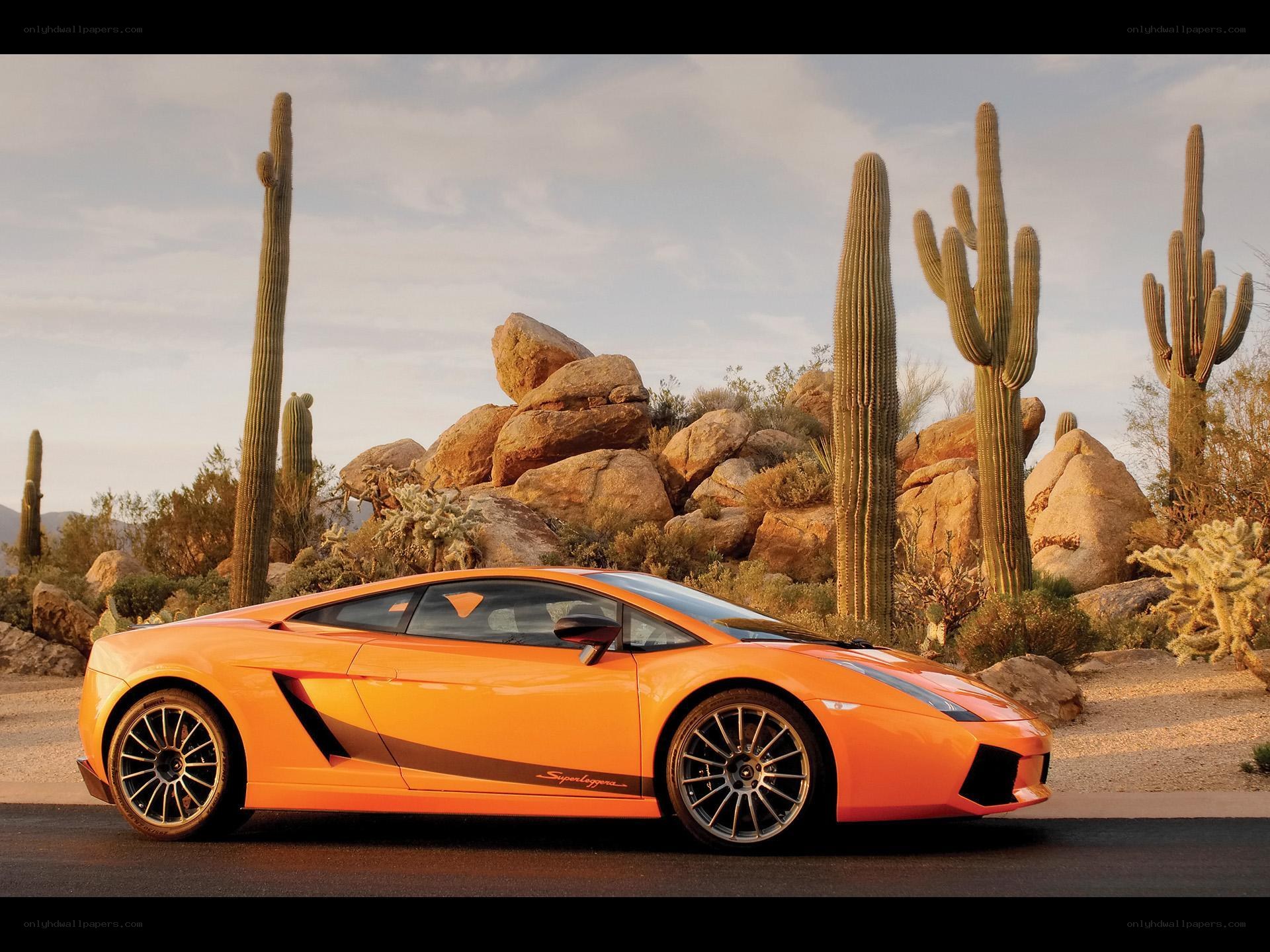 Orange Lamborghini in desert