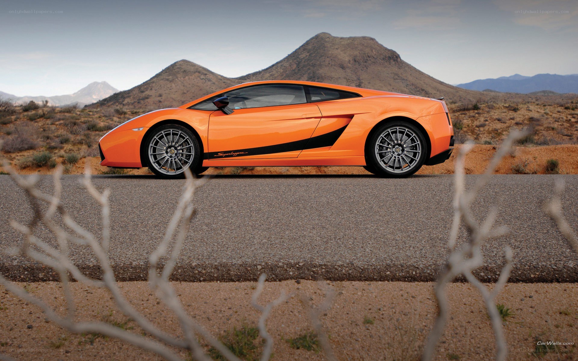 Orange Lamborghini in desert