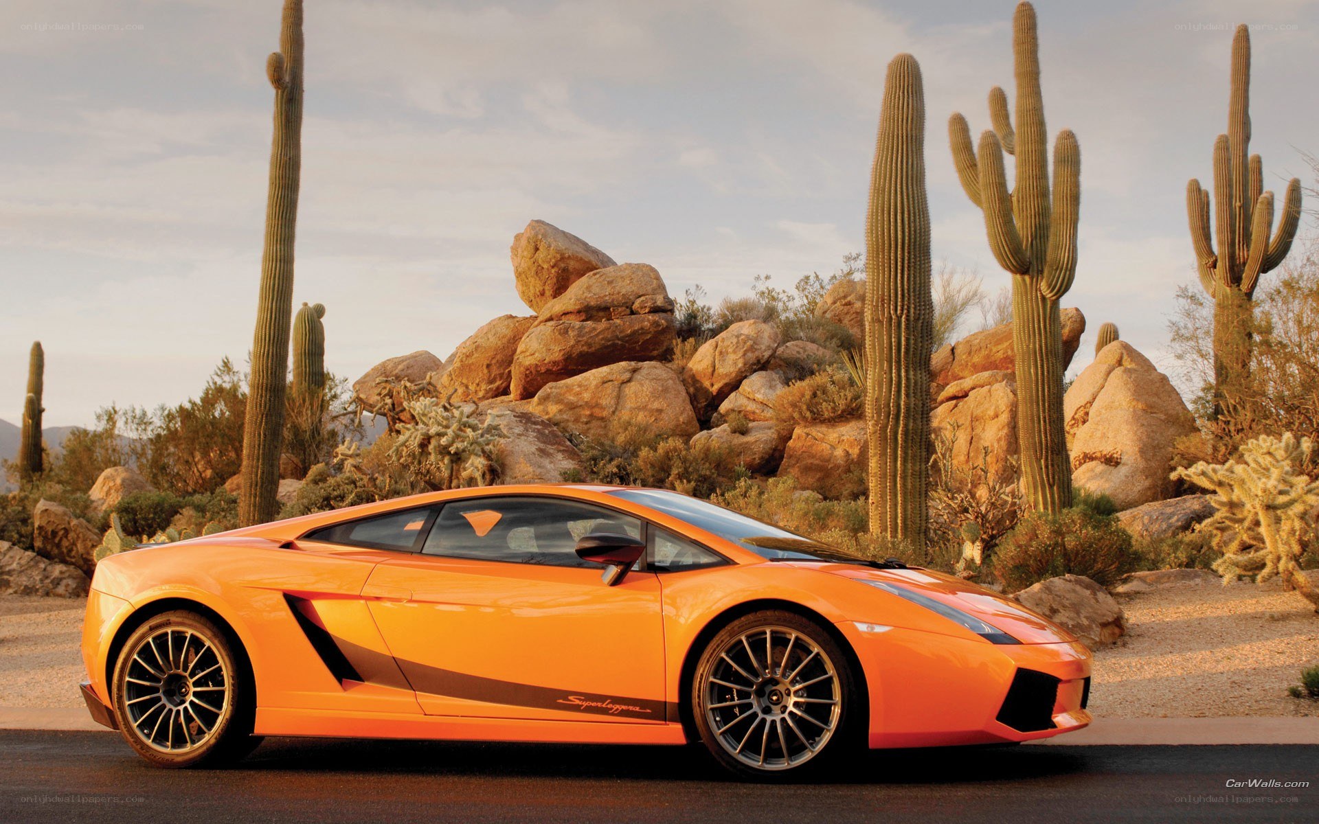 Orange Lamborghini in desert