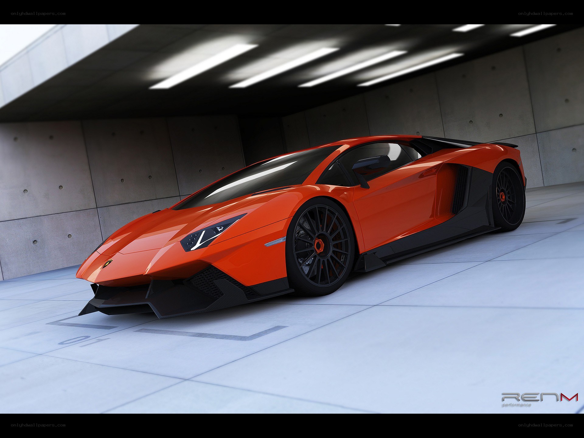 orange Lamborghini in garage