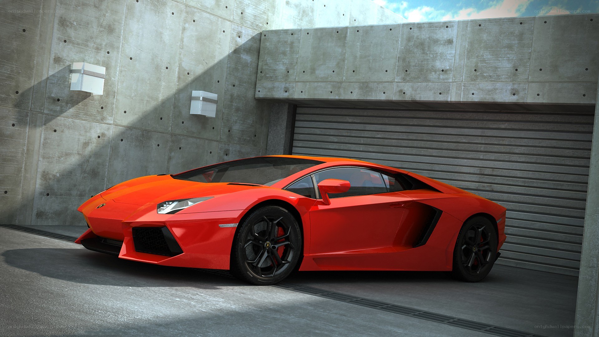 Orange Lamborghini in garage