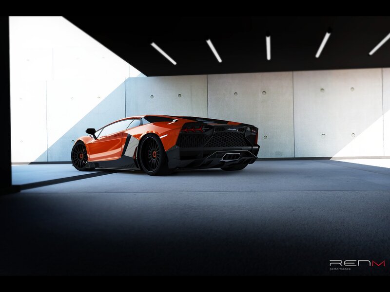 Orange Lamborghini in modern garage