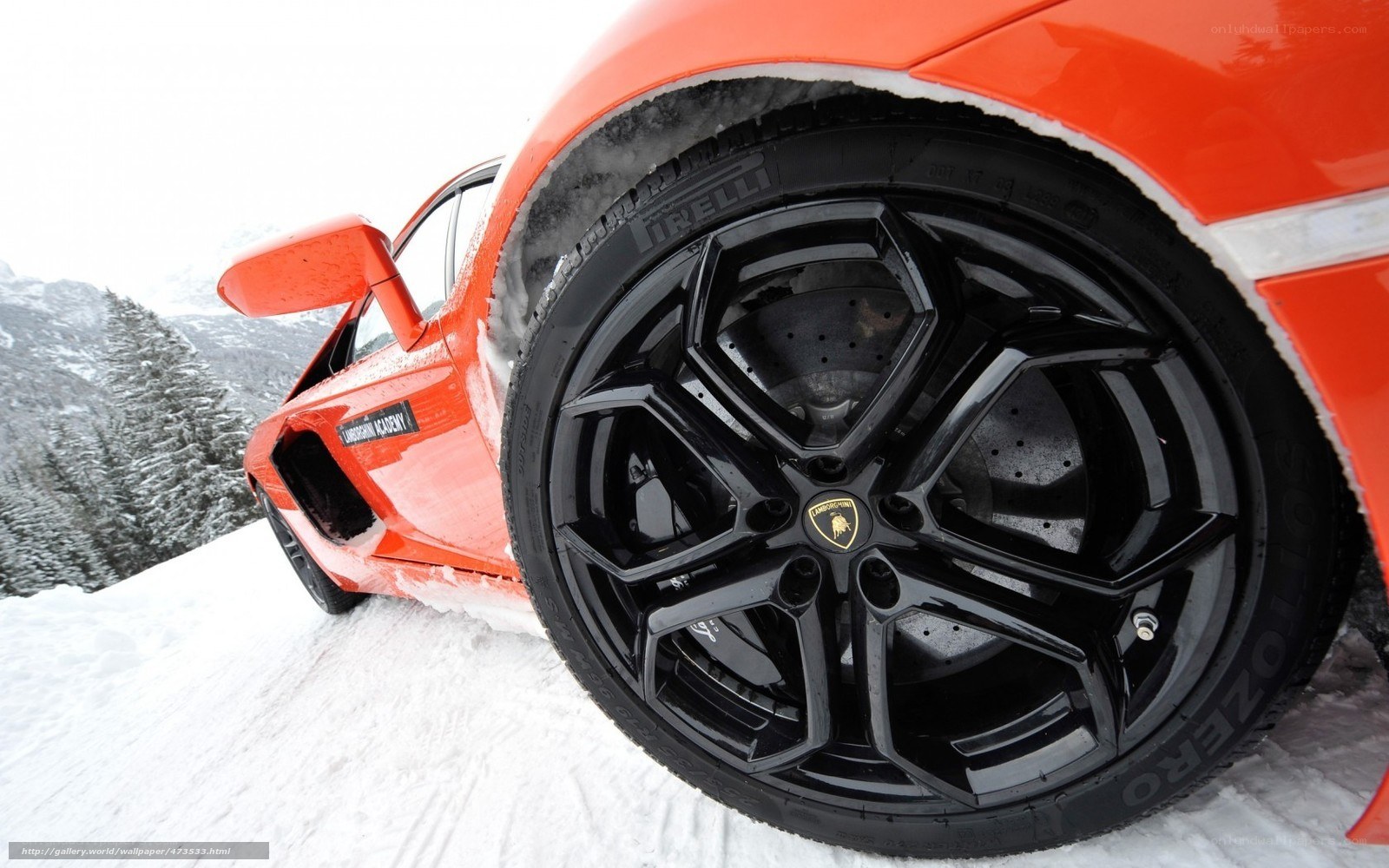 Orange Lamborghini in snow