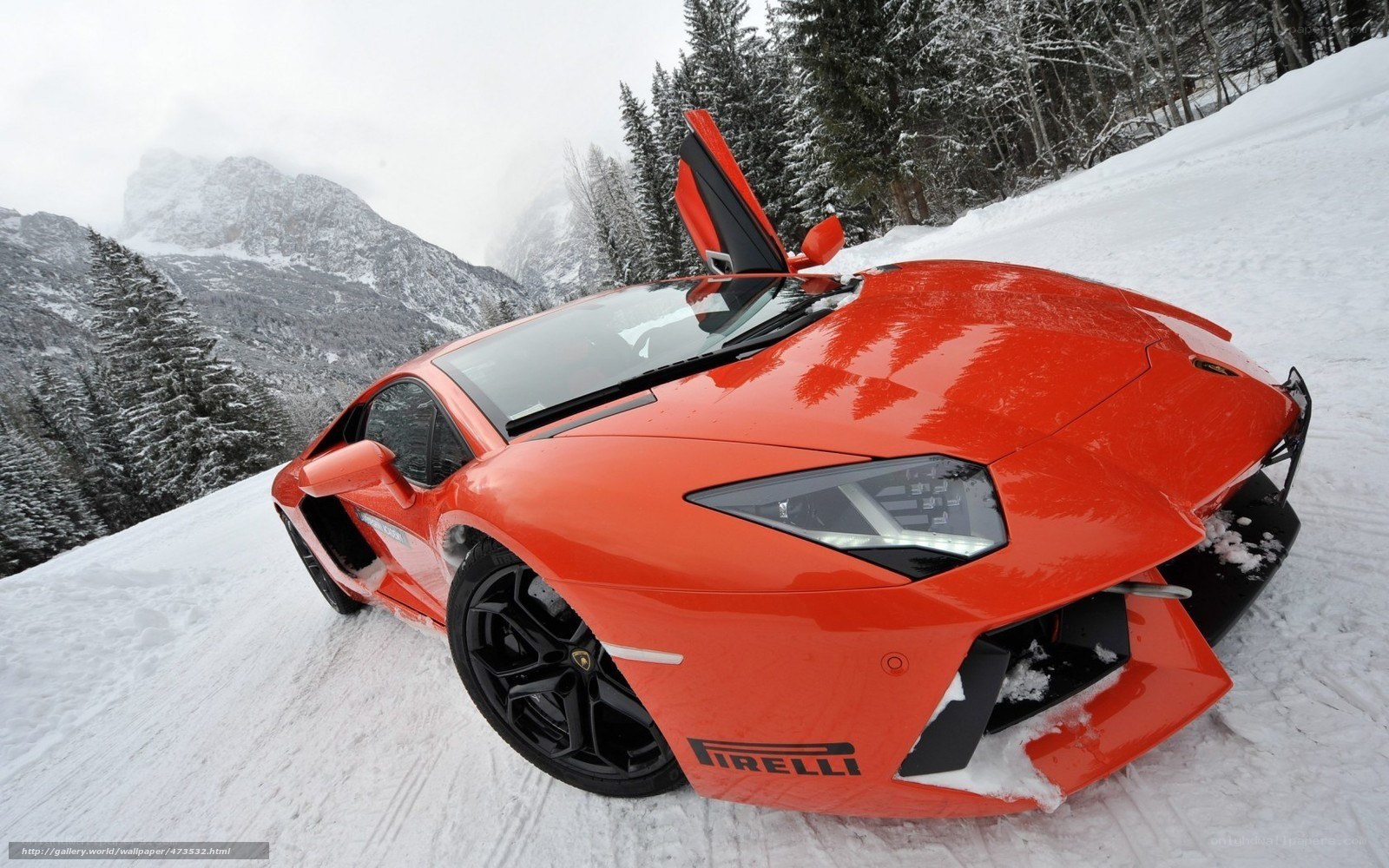 Orange Lamborghini in snow