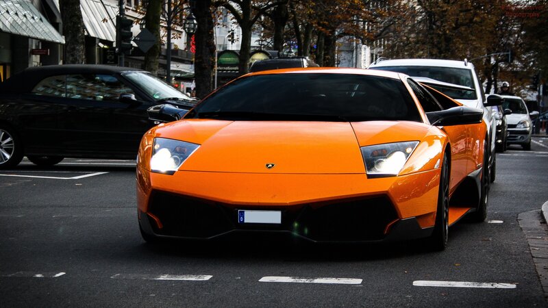 Orange Lamborghini in Traffic
