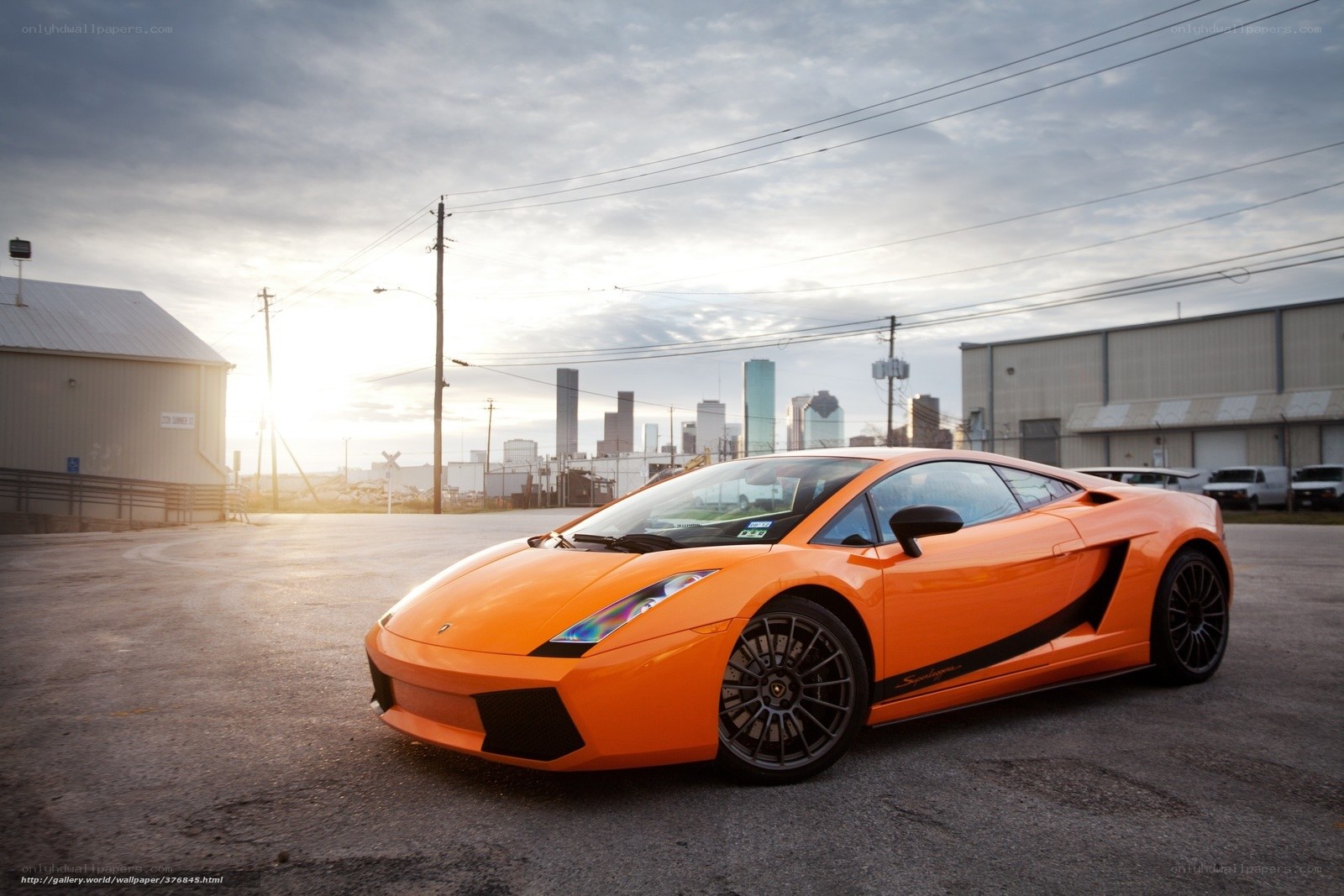 Orange Lamborghini in urban setting