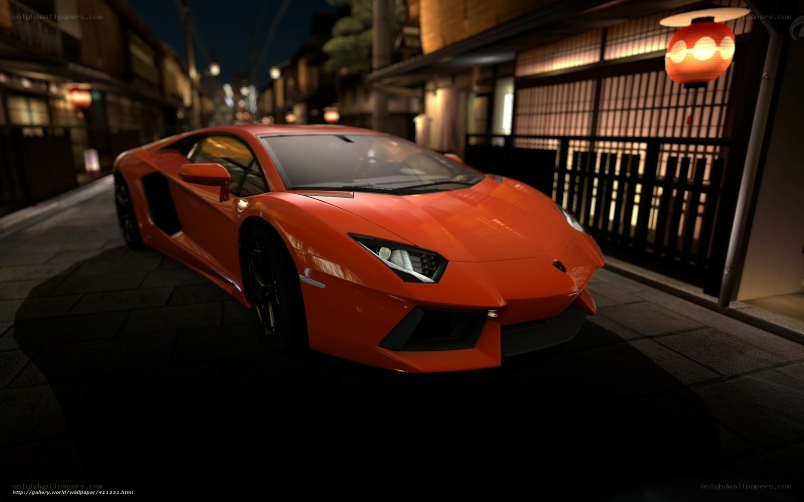 Orange Lamborghini on a Japanese street