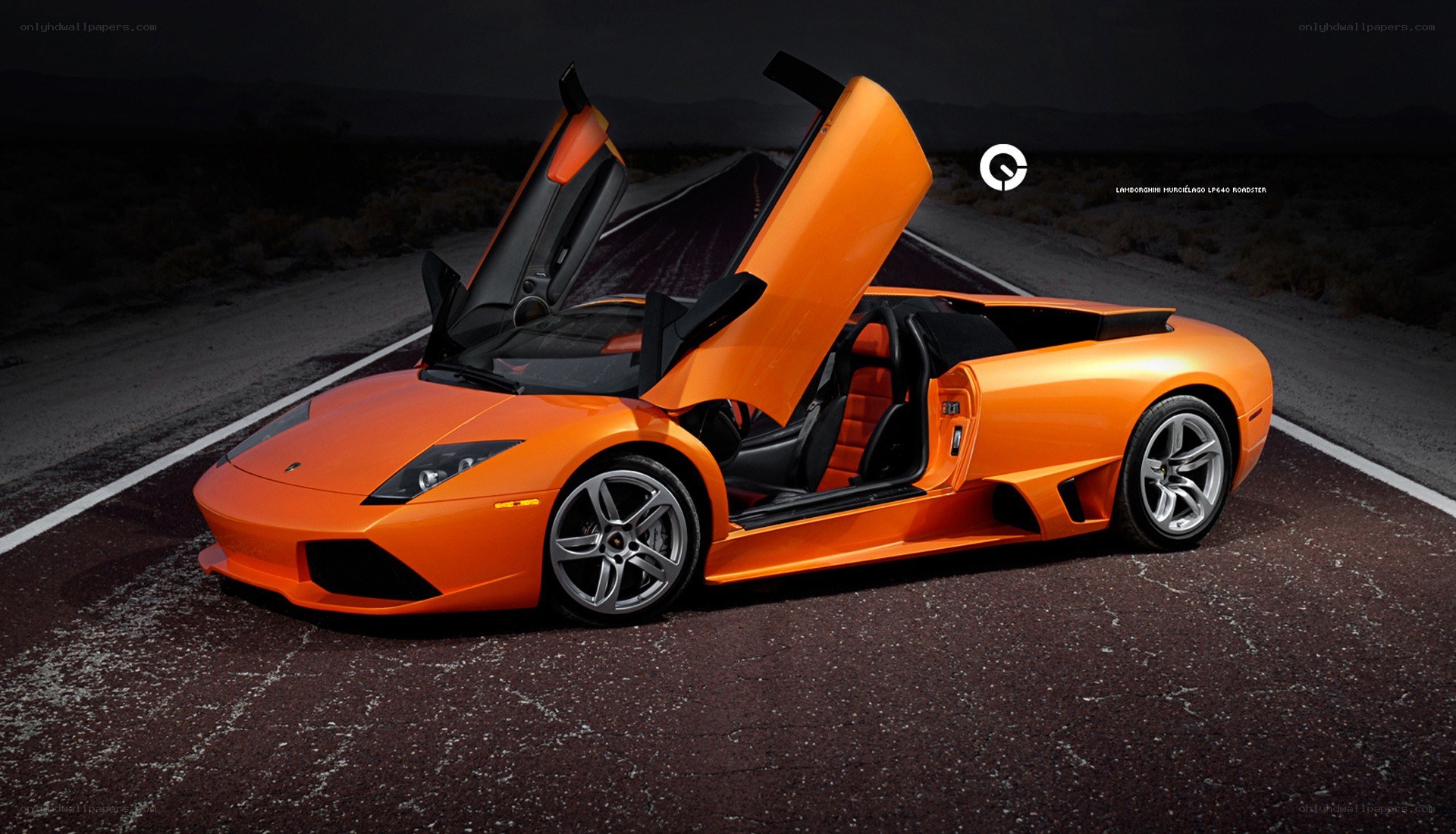 Orange Lamborghini on desert road