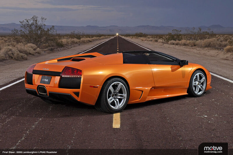 Orange Lamborghini on desert road