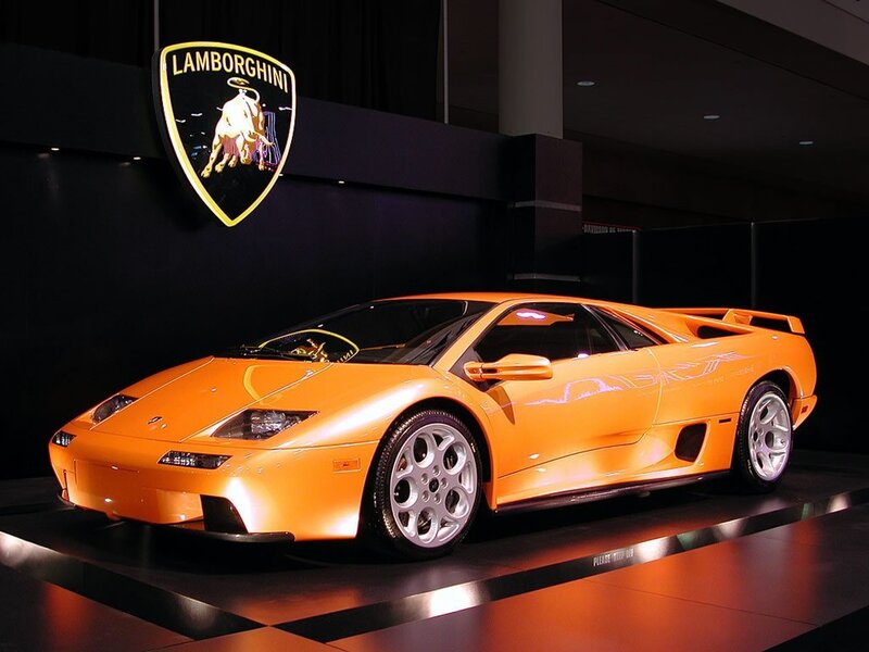Orange Lamborghini on display