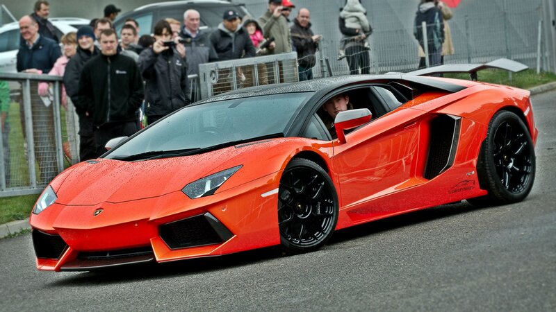 Orange Lamborghini on display