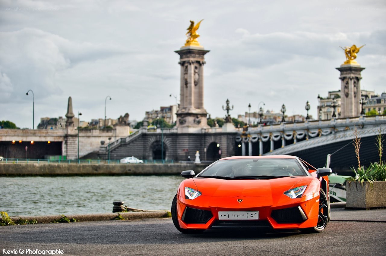 Orange Lamborghini on Seine