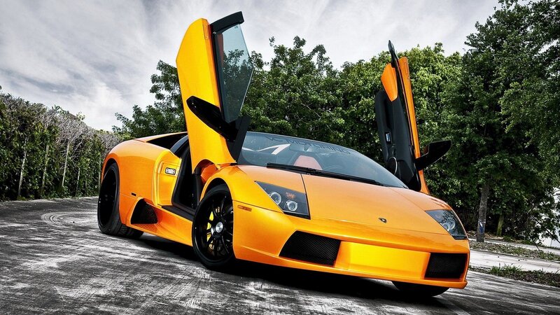 Orange Lamborghini Sports Car — Yellow, Dramatic, Afternoon