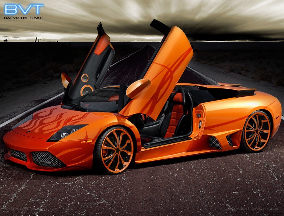 orange Lamborghini with open doors
