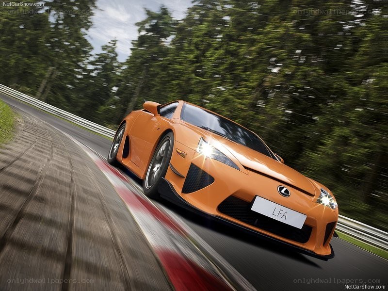 Orange Lexus LFA on racetrack