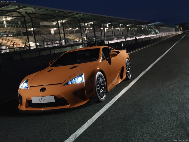 Orange Lexus LFA on racetrack
