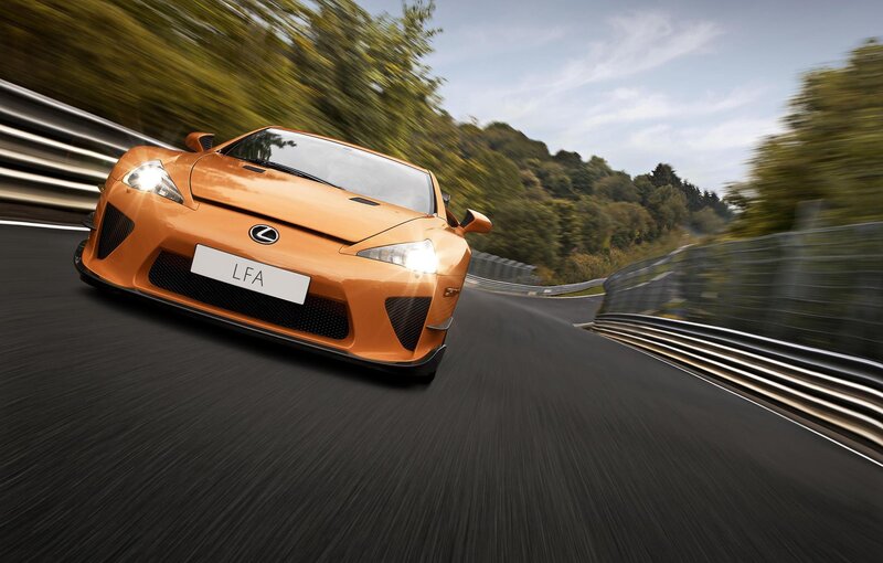 Orange Lexus LFA on racetrack