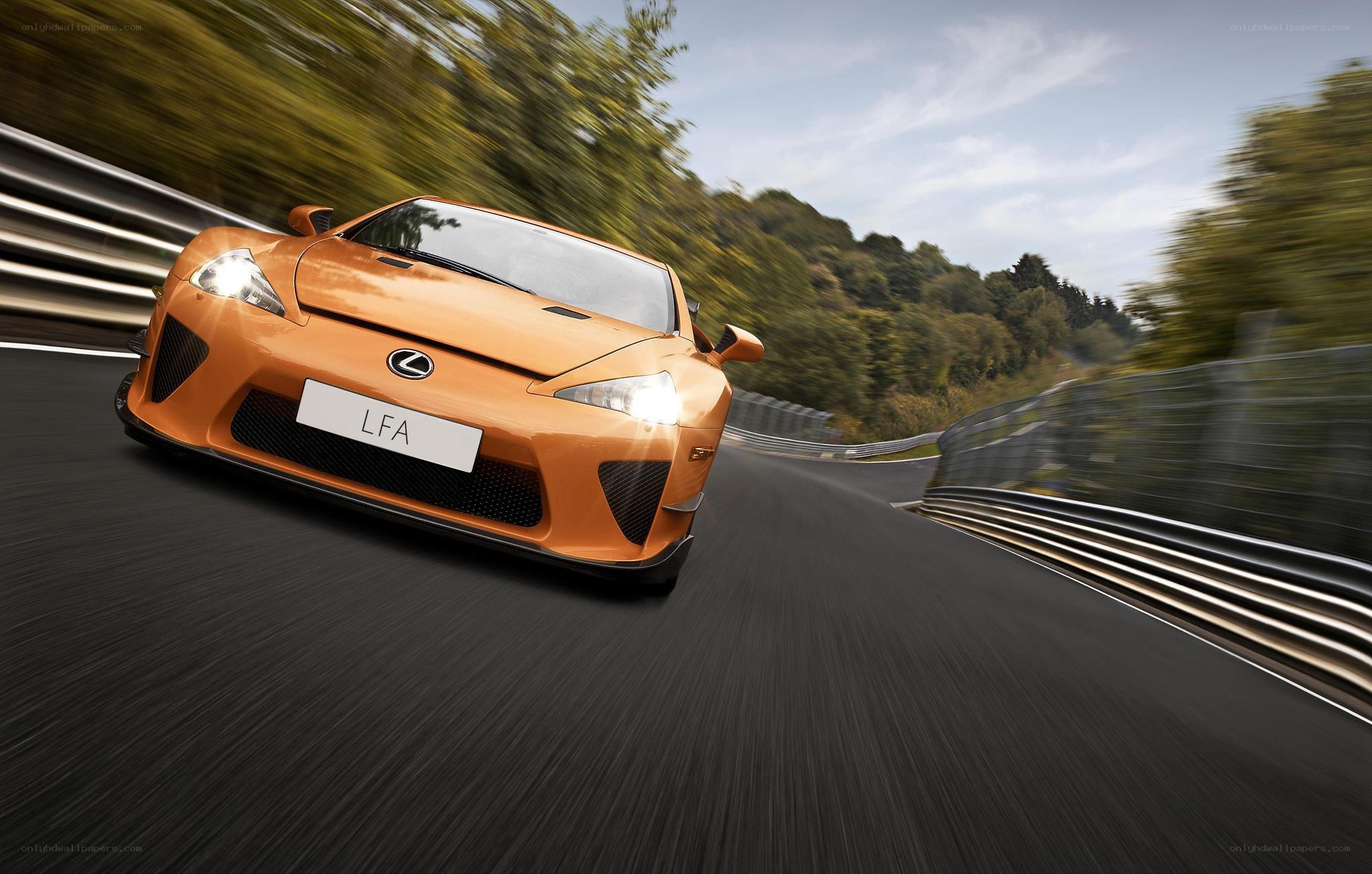 Orange Lexus LFA on racetrack