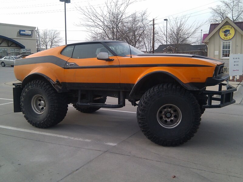 orange lifted muscle car