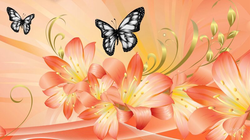 Orange Lilies and Butterflies — Serene, Sunset