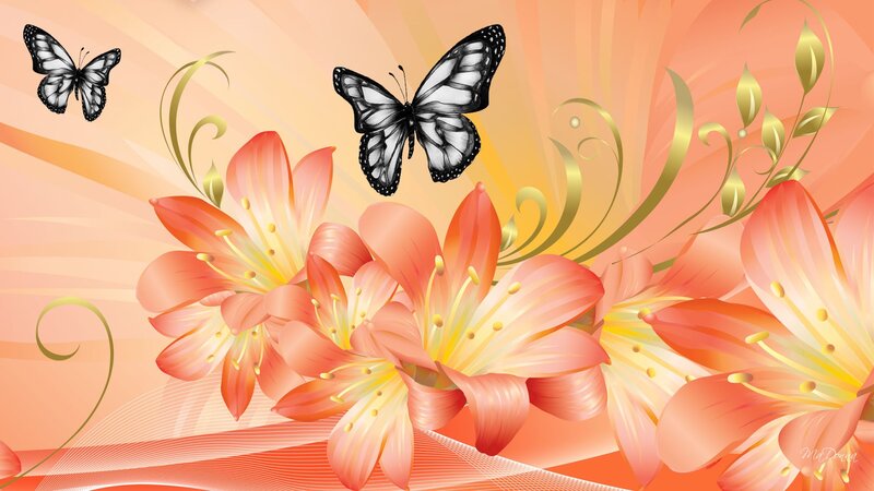 Orange Lilies and Butterflies — Serene