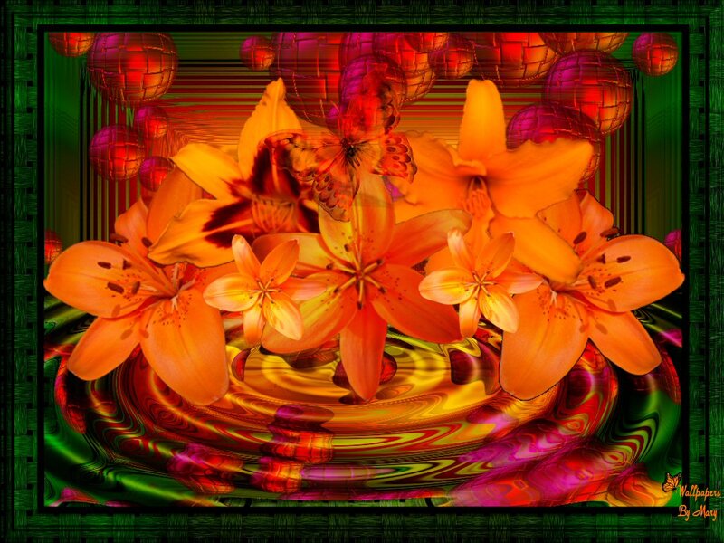 Orange Lilies and Butterfly