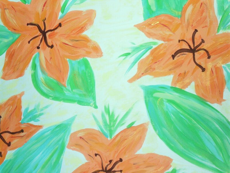 Orange Lilies and Green Leaves