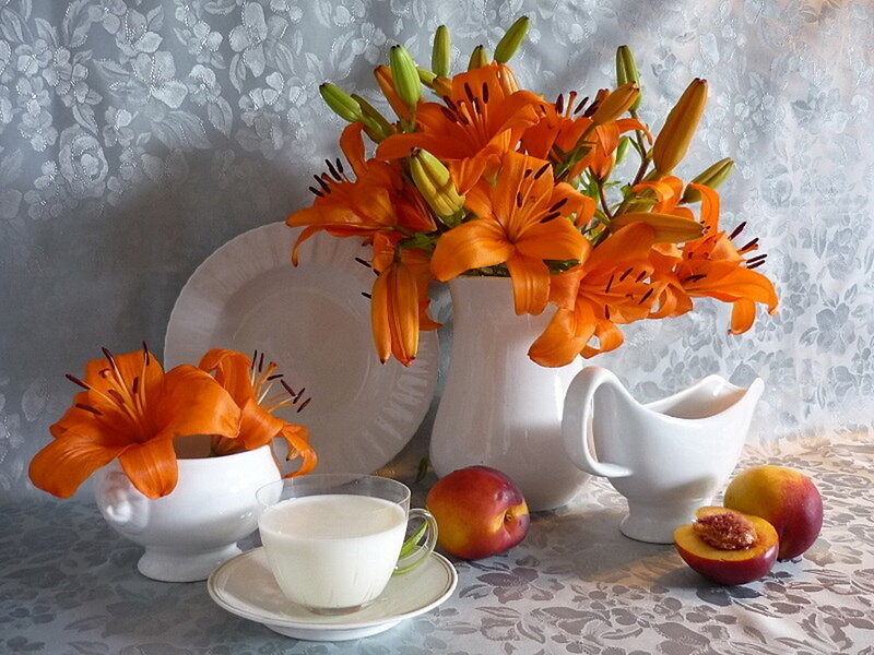 Orange Lilies and Peaches — Serene