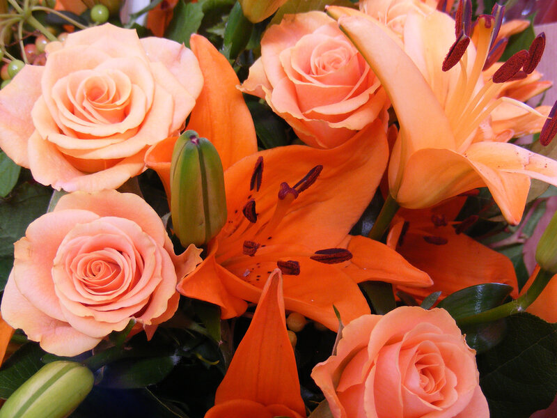 Orange Lilies and Roses