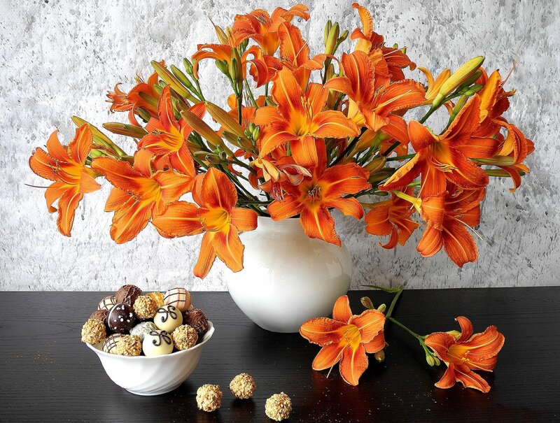 Orange Lilies in Vase — Calm