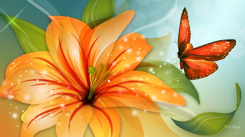 Orange Lily and Butterfly