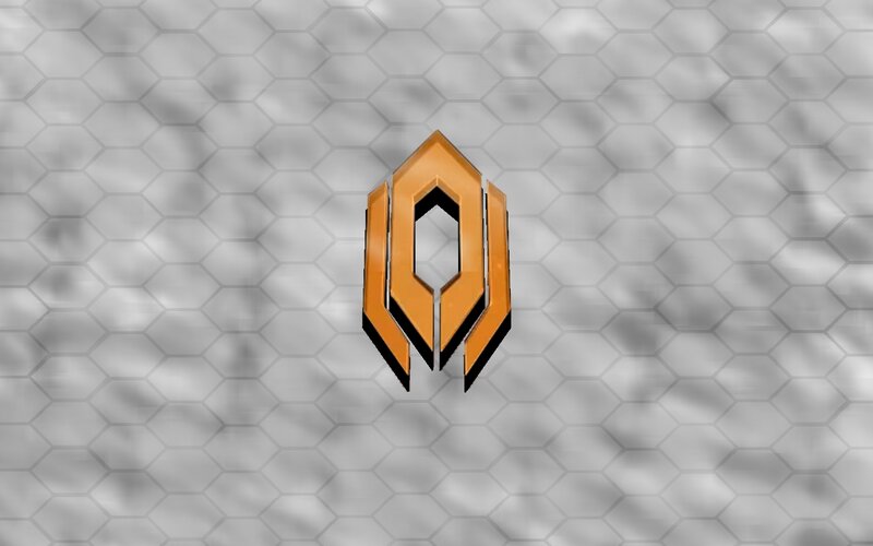 orange logo on hexagonal background