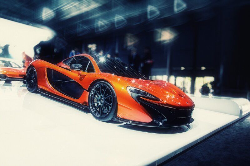 Orange McLaren P1 on display
