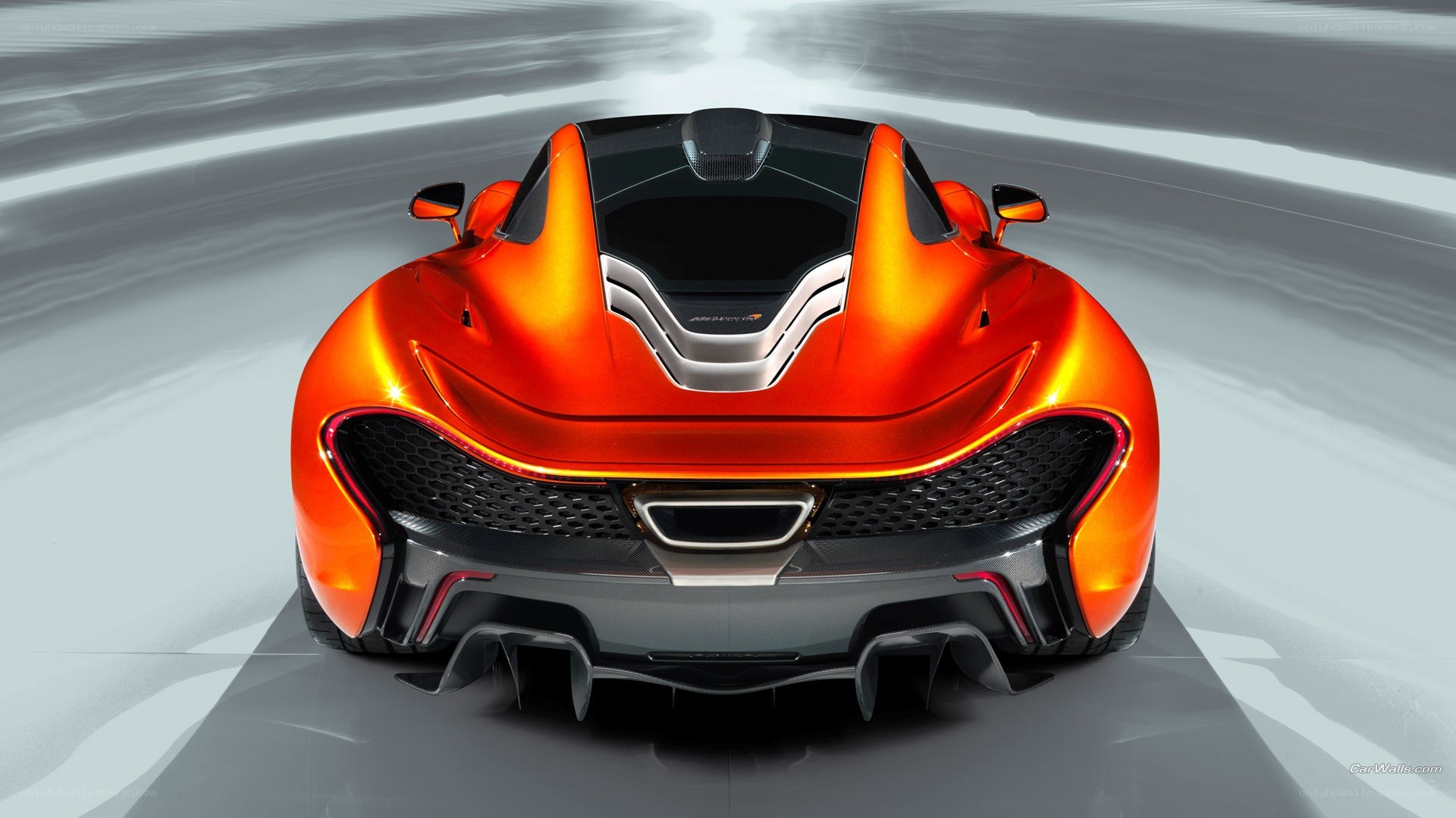 orange McLaren P1 rear view