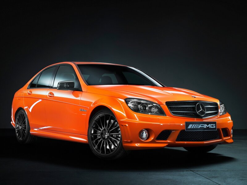 orange mercedes-amg sedan