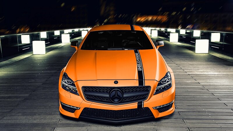 Orange Mercedes-Benz Coupe — Dramatic, Night