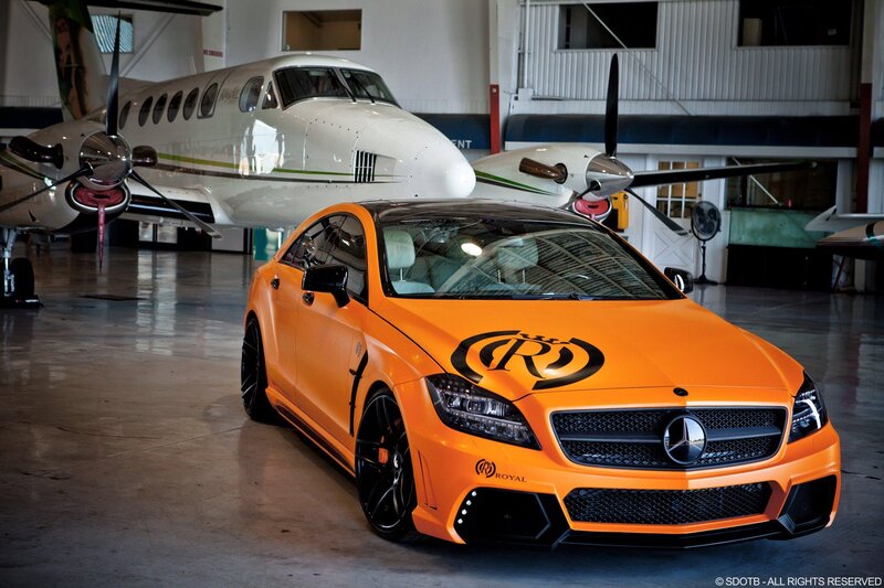 Orange Mercedes-Benz in hangar