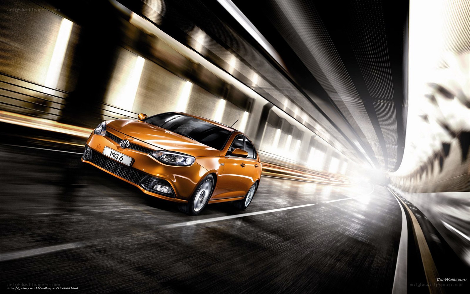 Orange MG 6 in tunnel