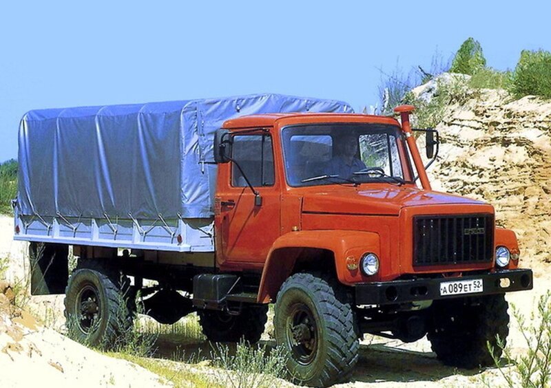 Orange military truck in desert