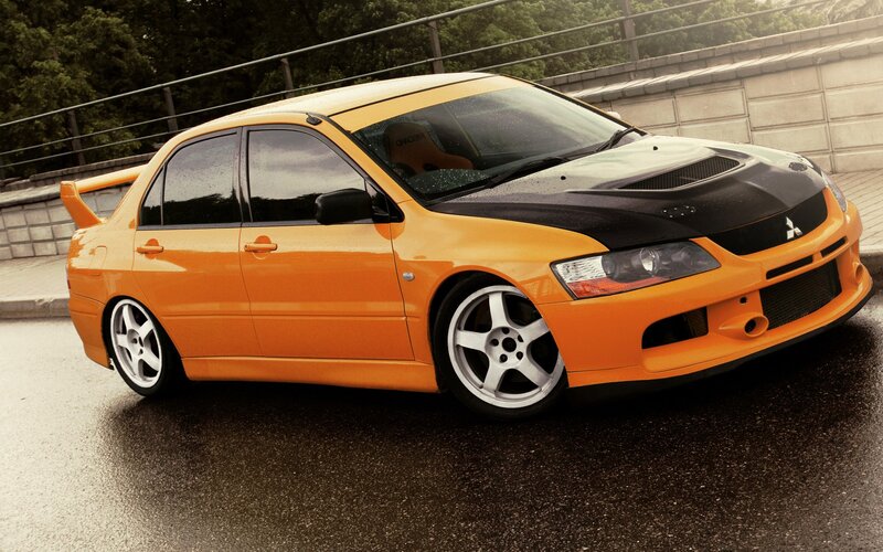 Orange Mitsubishi Lancer — Dramatic, Photograph, Car