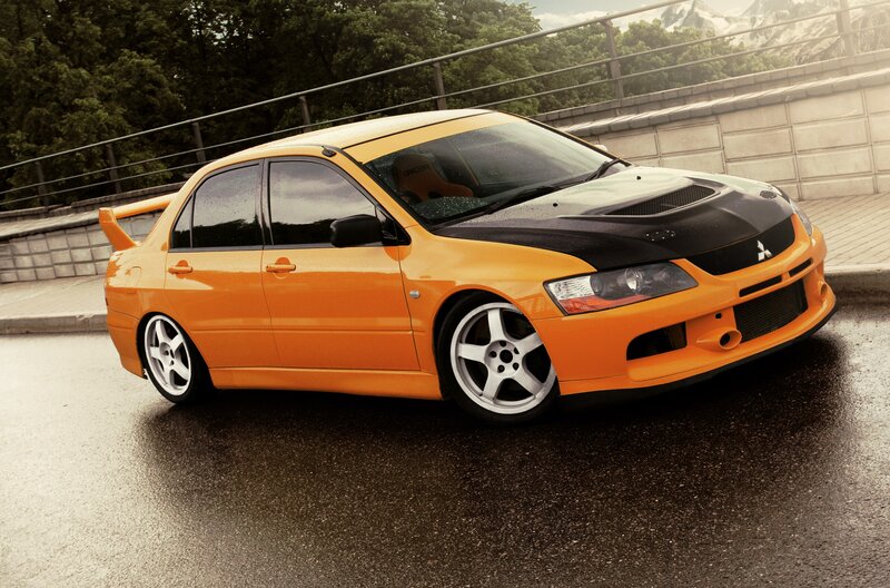 orange Mitsubishi Lancer Evolution