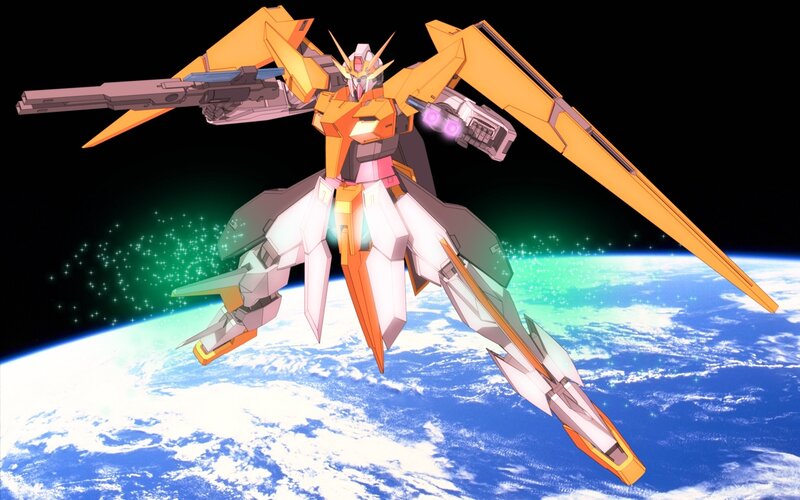 orange mobile suit in space