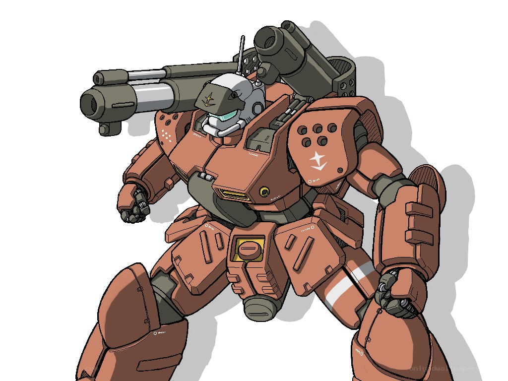 Orange mobile suit with cannon