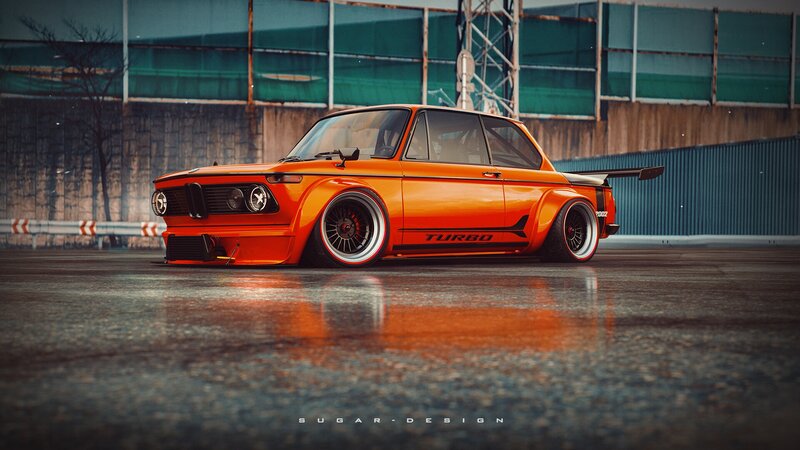 Orange Modified Car — Dramatic, Digital Art, Tarmac