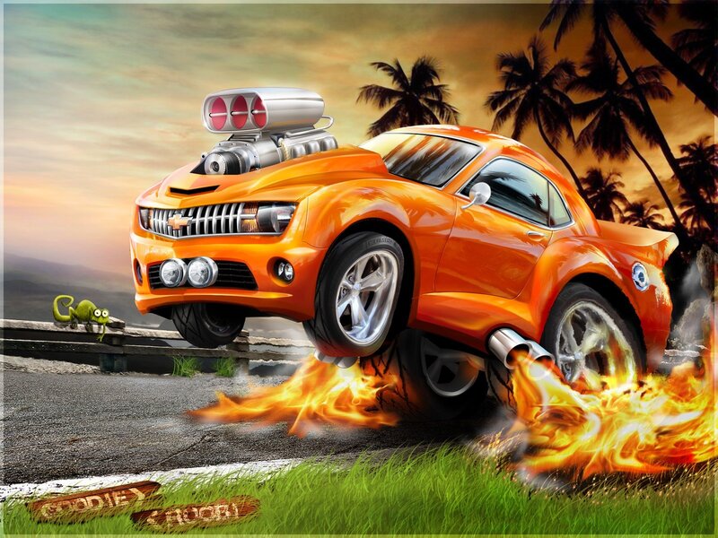Orange Modified Car — Dramatic, Sunset, Digital Art