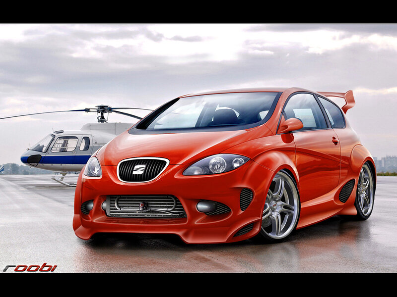 Orange modified car with helicopter