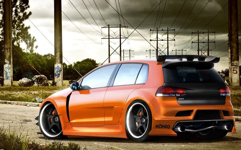 Orange Modified Hatchback — Dramatic, Afternoon