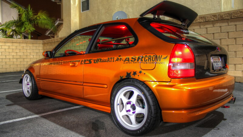 Orange Modified Hatchback — Dramatic, Night